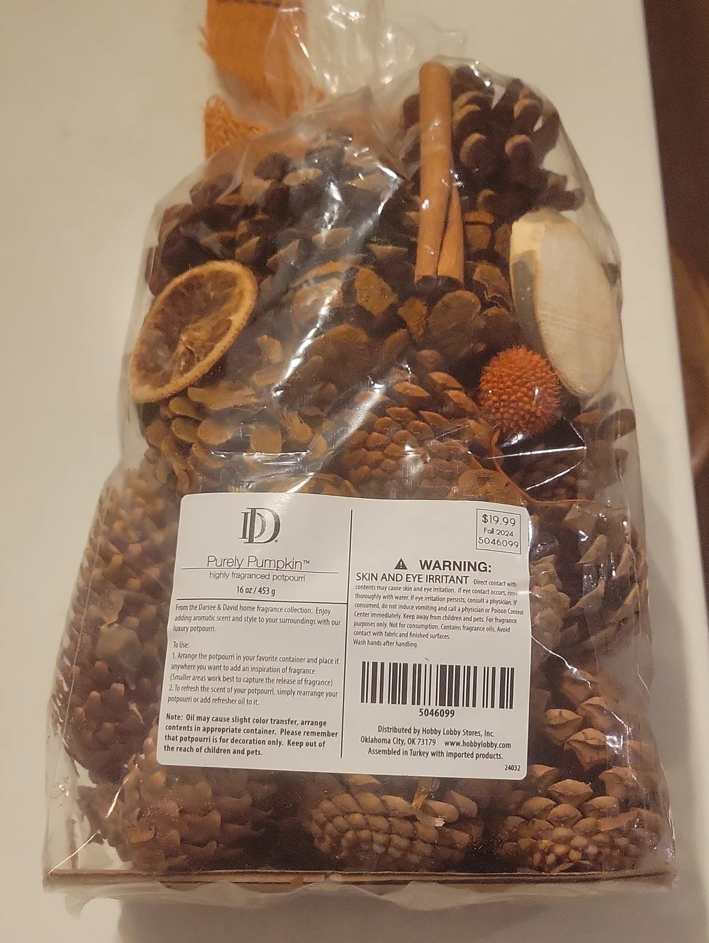 New Hobby Lobby Large Pumkin Fragranced Potpourri